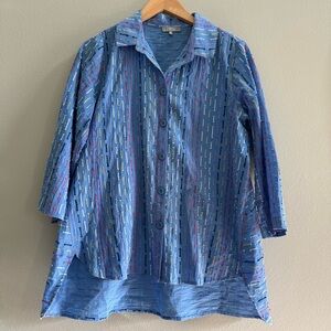 Habitat Blue Button-Up Tunic Multicolor Stripes Artsy S